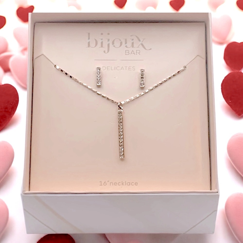Bijoux Bar Delicates Clear Crystal Rectangle Drop Pendant & Earring Necklace Set